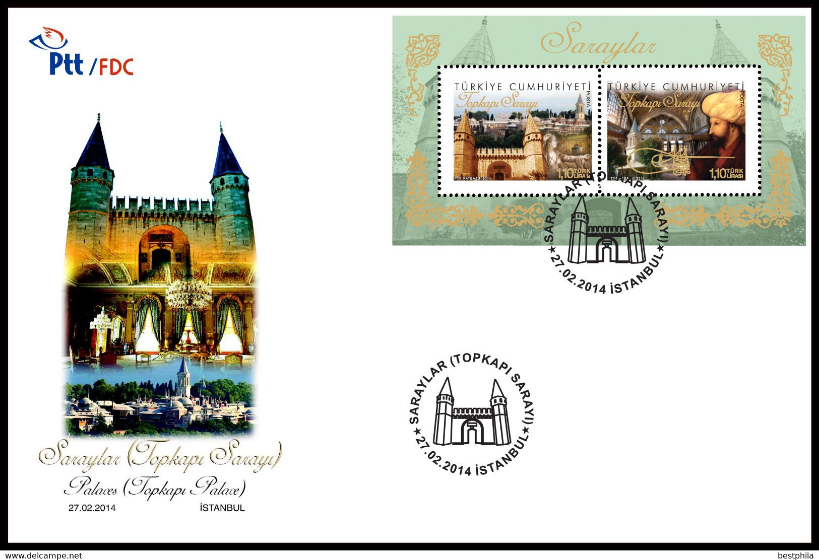 Turkey, Türkei - 2014 - Topkapi Palace, Palaces /// First Day Cover & FDC - Brieven En Documenten