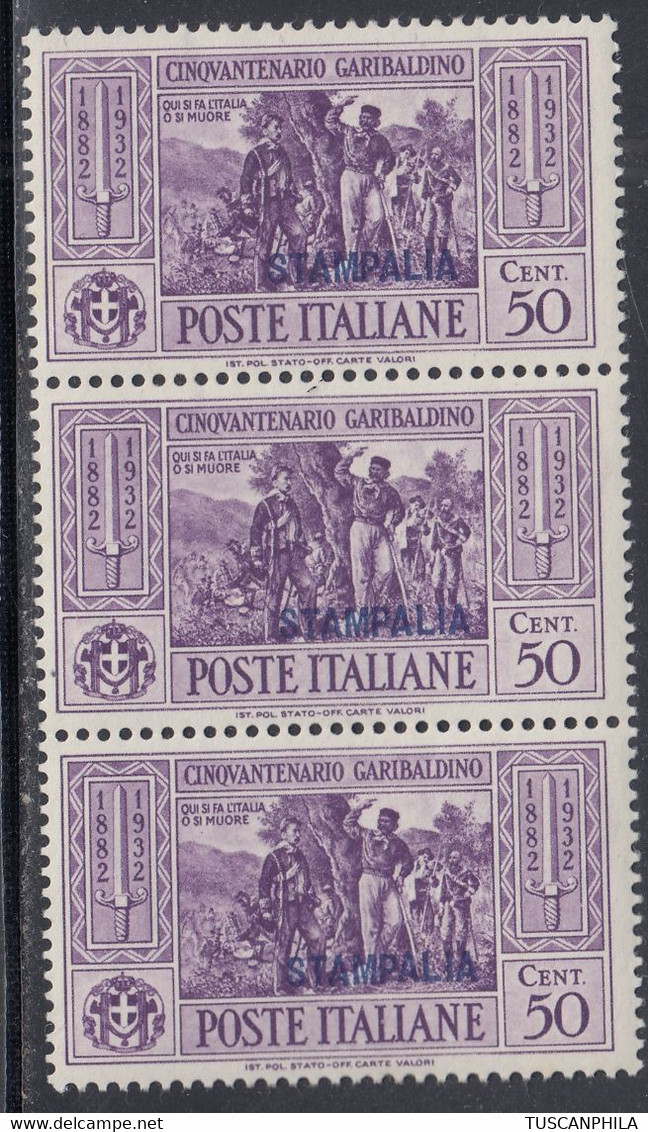 1932 Giuseppe Garibaldi 3 Val. Sass. 21 MNH** Cv 210 - Aegean (Stampalia)