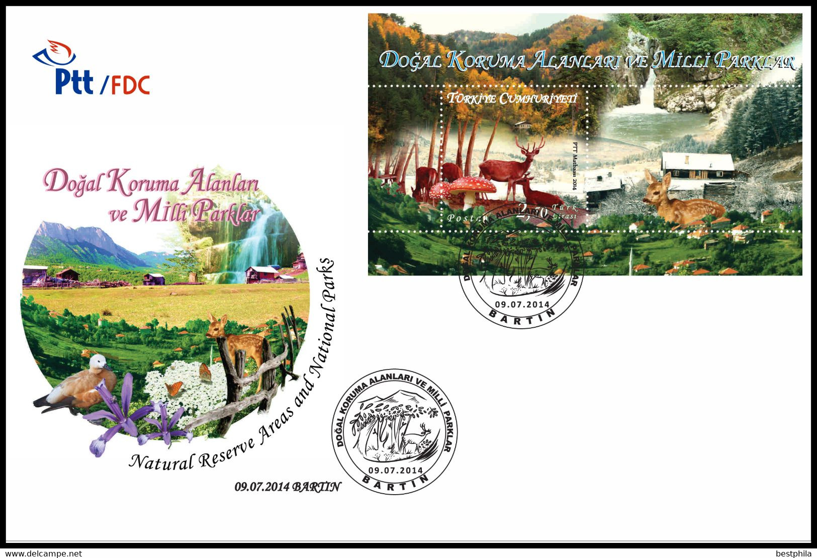 Turkey, Türkei - 2014 - NATURAL RESERVE AREAS AND NATIONAL PARKS BARTIN /// First Day Cover & FDC - Lettres & Documents