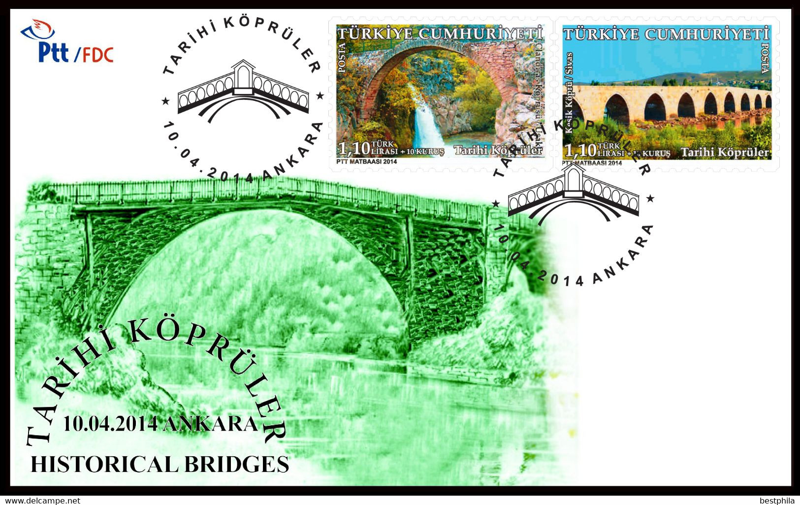 Turkey, Türkei - 2014 - Hictorical Bridges /// First Day Cover & FDC - Lettres & Documents