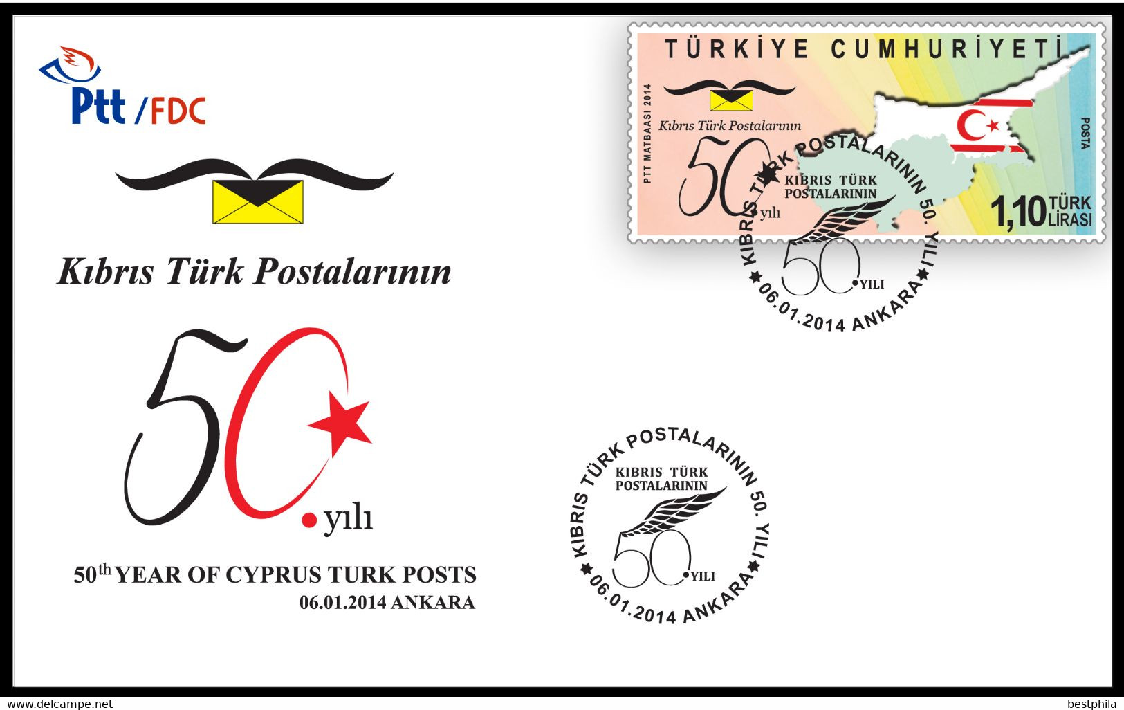 Turkey, Türkei - 2014 - 50th Year Of Cyprus Turks Posts /// First Day Cover & FDC - Lettres & Documents