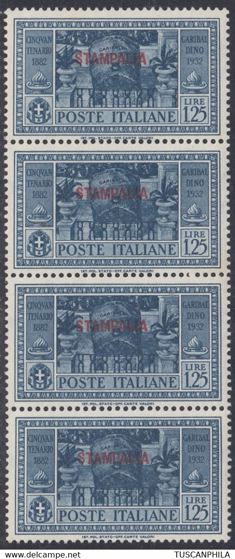 1932 Giuseppe Garibaldi 4 Val. Sass. 23 MNH** Cv 280 - Aegean (Stampalia)