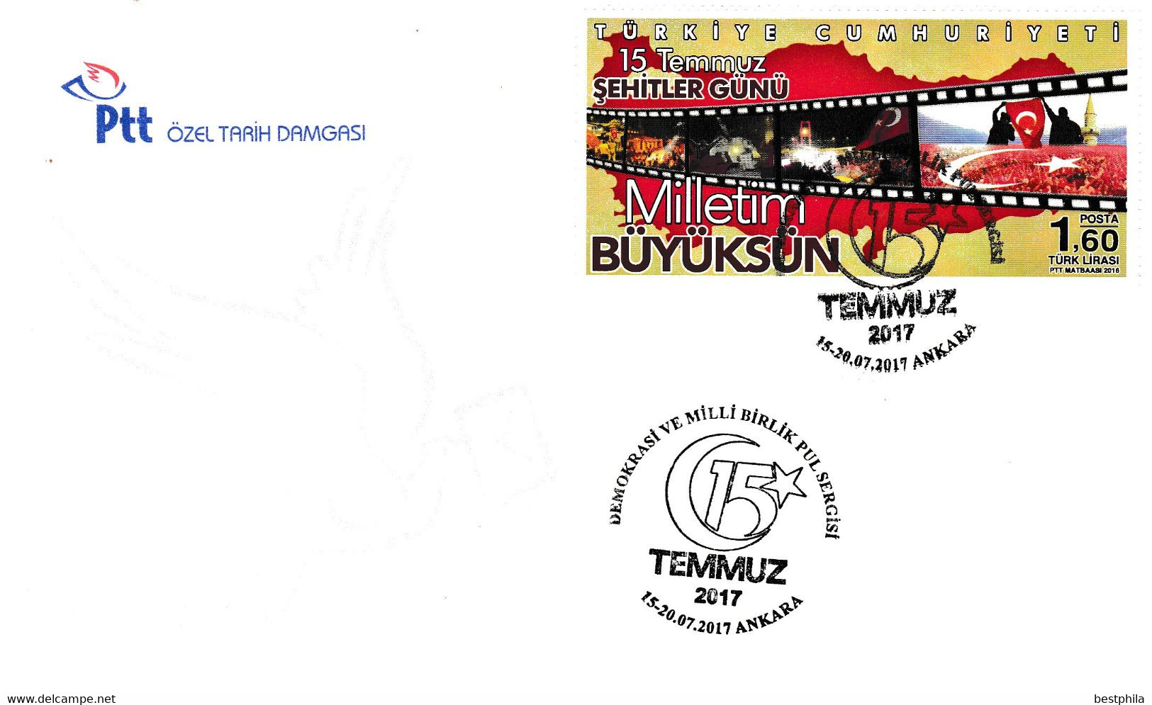 Turkey, Türkei - 2017 - 15 July Democracy And National Unity Day /// First Day Cover & FDC - Lettres & Documents