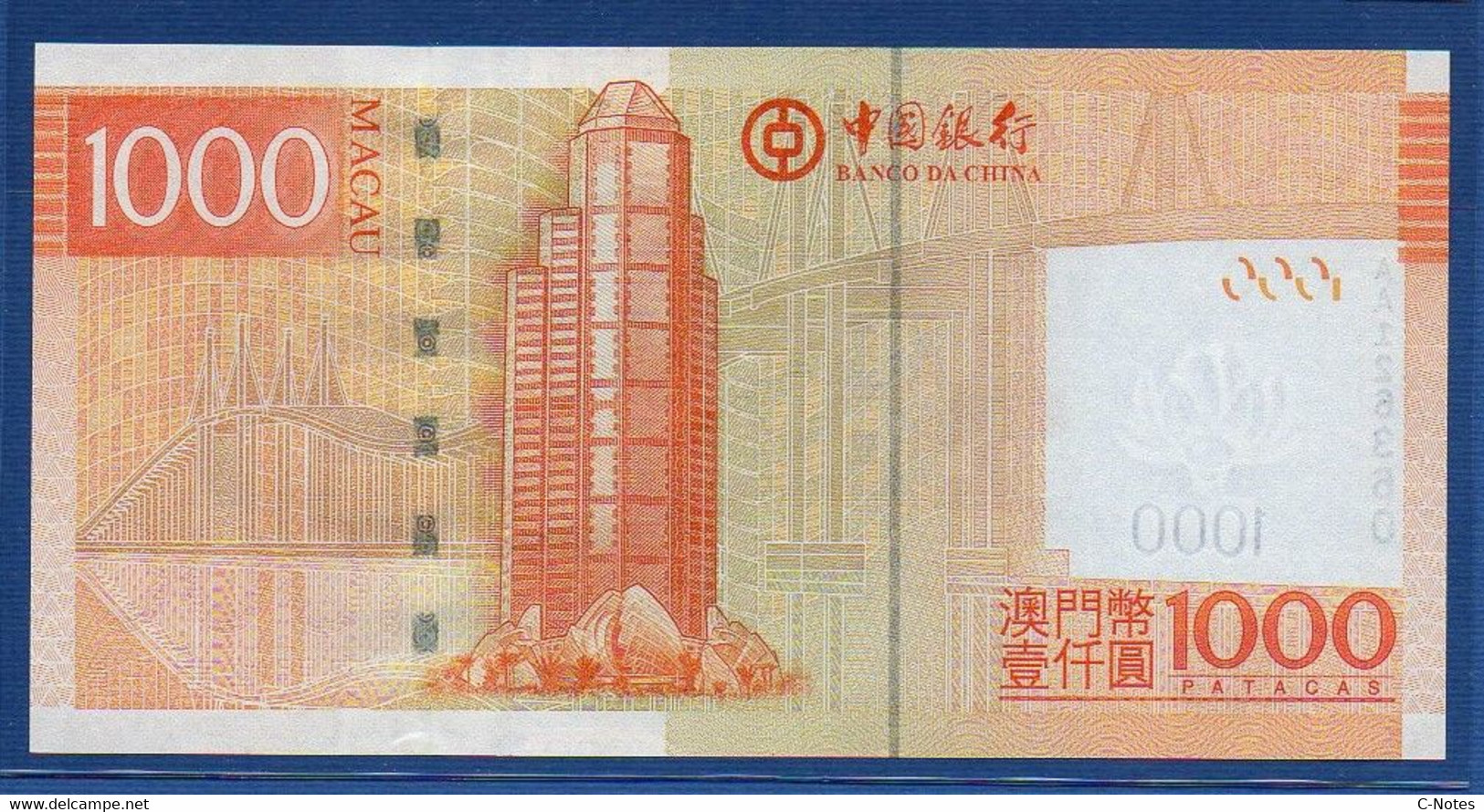 MACAU - Banco Da China - P.113a – 1000 Patacas 2008 UNC, Serie AA 126360 - Macau