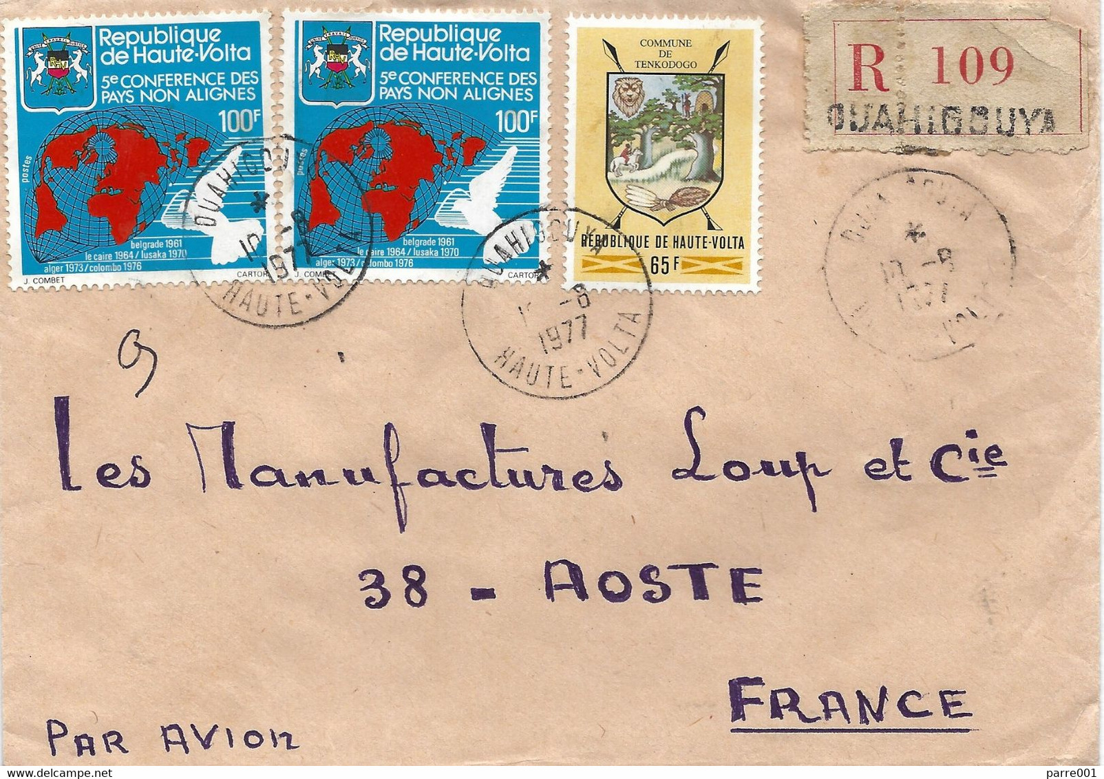 Haute Volta Burkina Faso 1977 Ouahigouya Non-alligned Nations Pigeon Dove Armory Lion Registered Cover - Burkina Faso (1984-...)