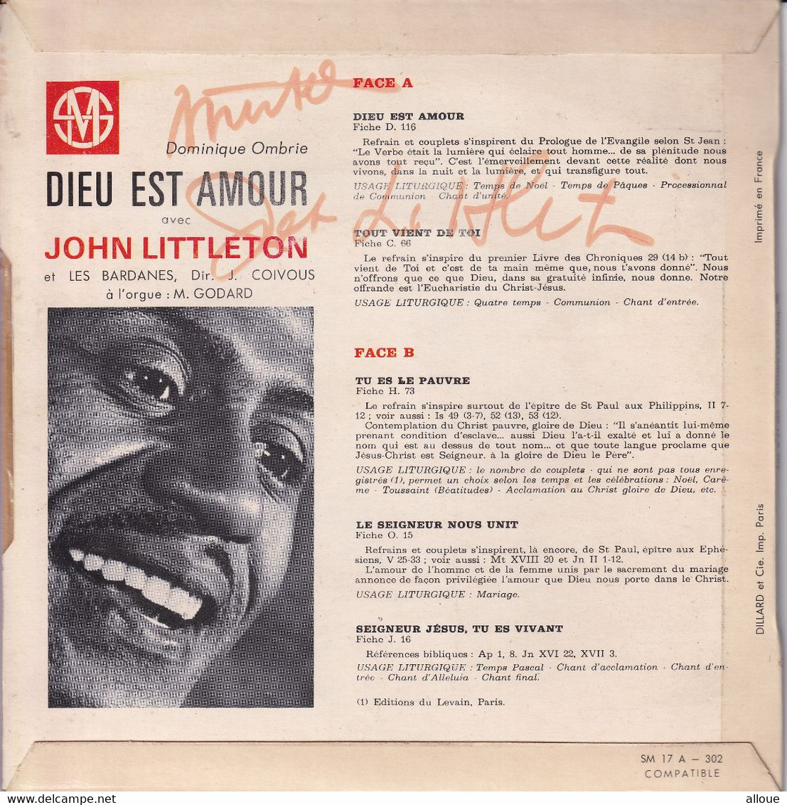 JOHN LITTLETON (DEDICACE AU DOS)  - FR EP  - DIEU EST AMOUR + 4 - Canti Gospel E Religiosi