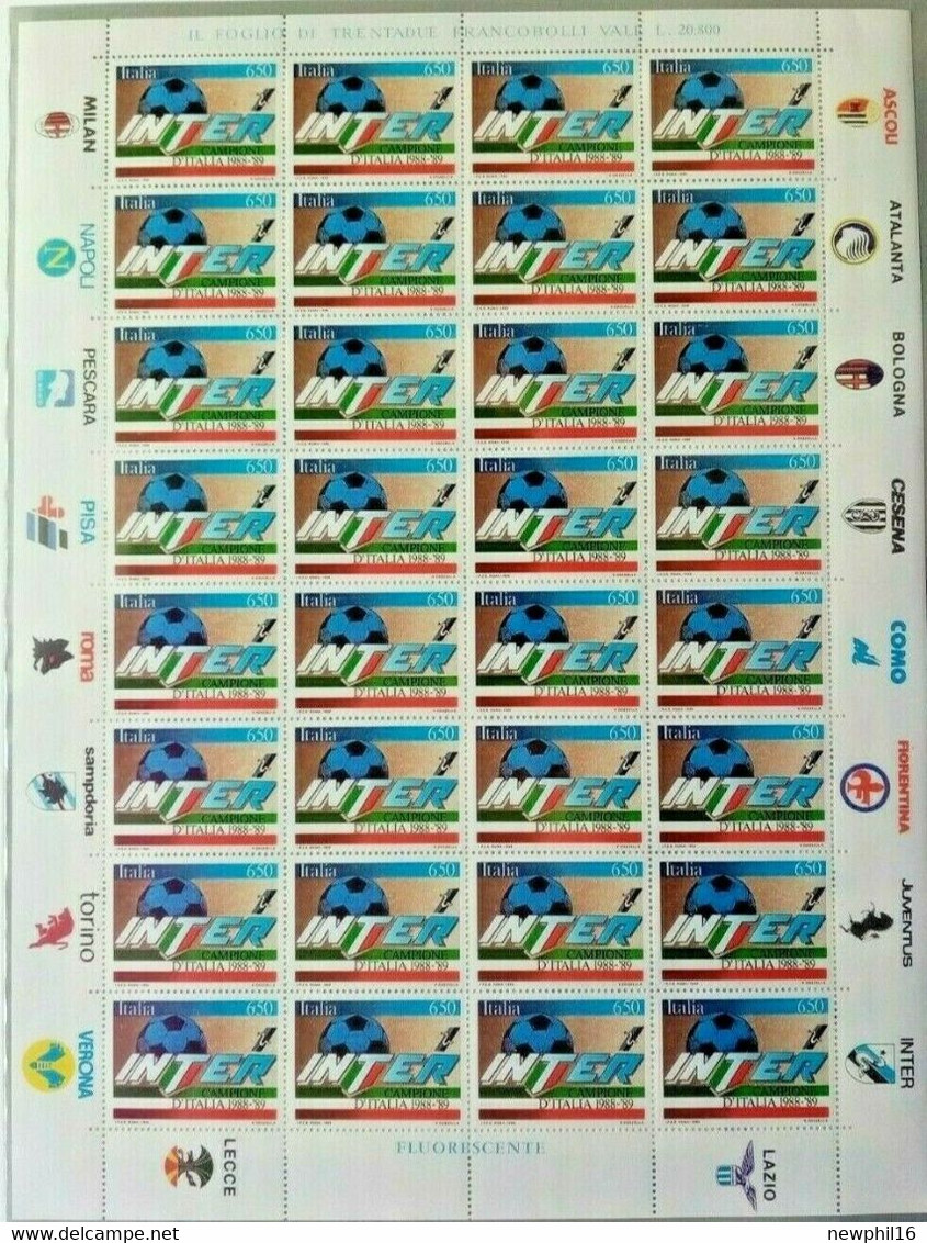 1989 ITALIA REPUBBLICA  FOGLIO  FRANCOBOLLI * INTER* - Feuilles Complètes