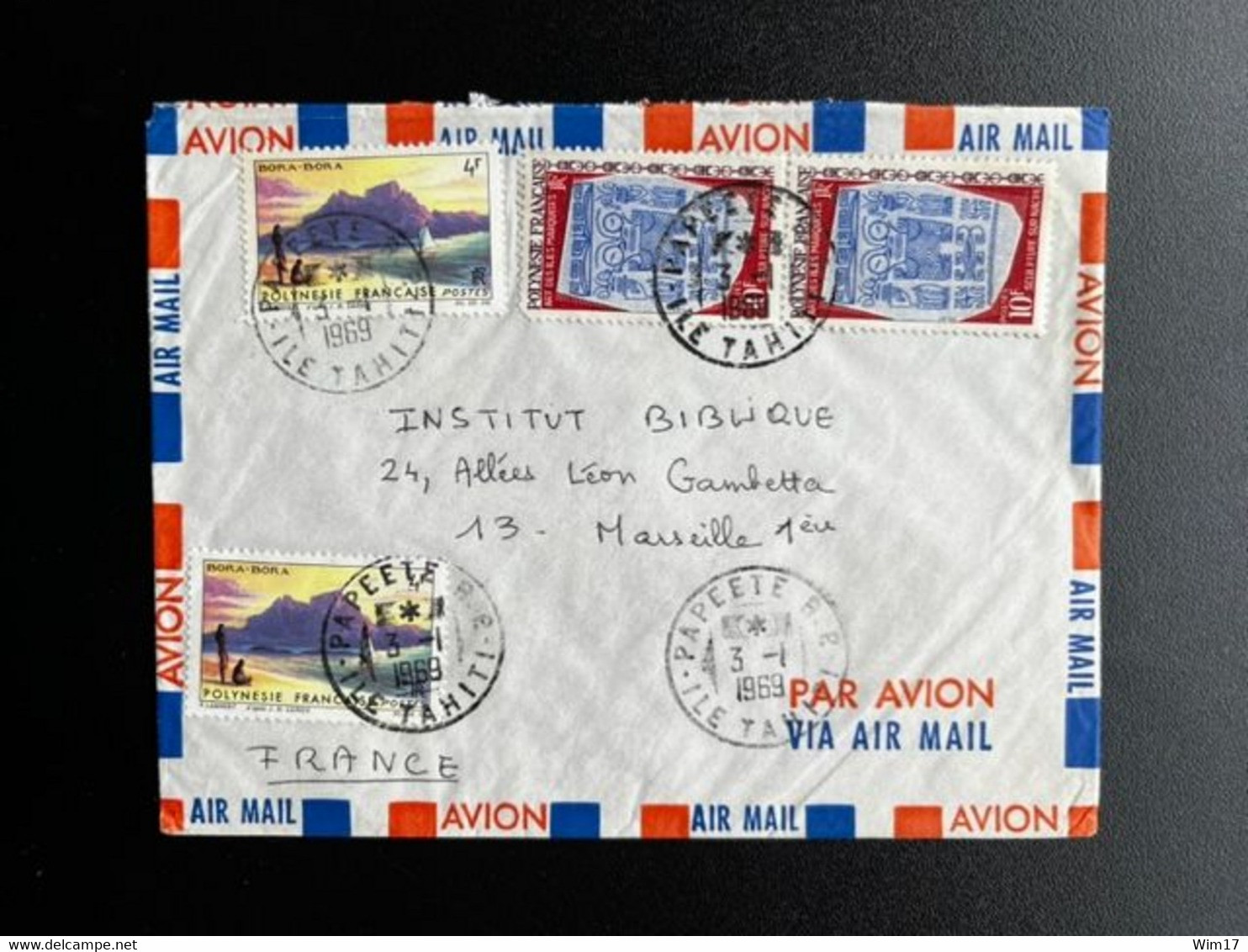 FRENCH POLYNESIA 1969 AIR MAIL LETTER PAPEETE TO MARSEILLE 03-01-1969 POLYNESIE LETTRE - Briefe U. Dokumente