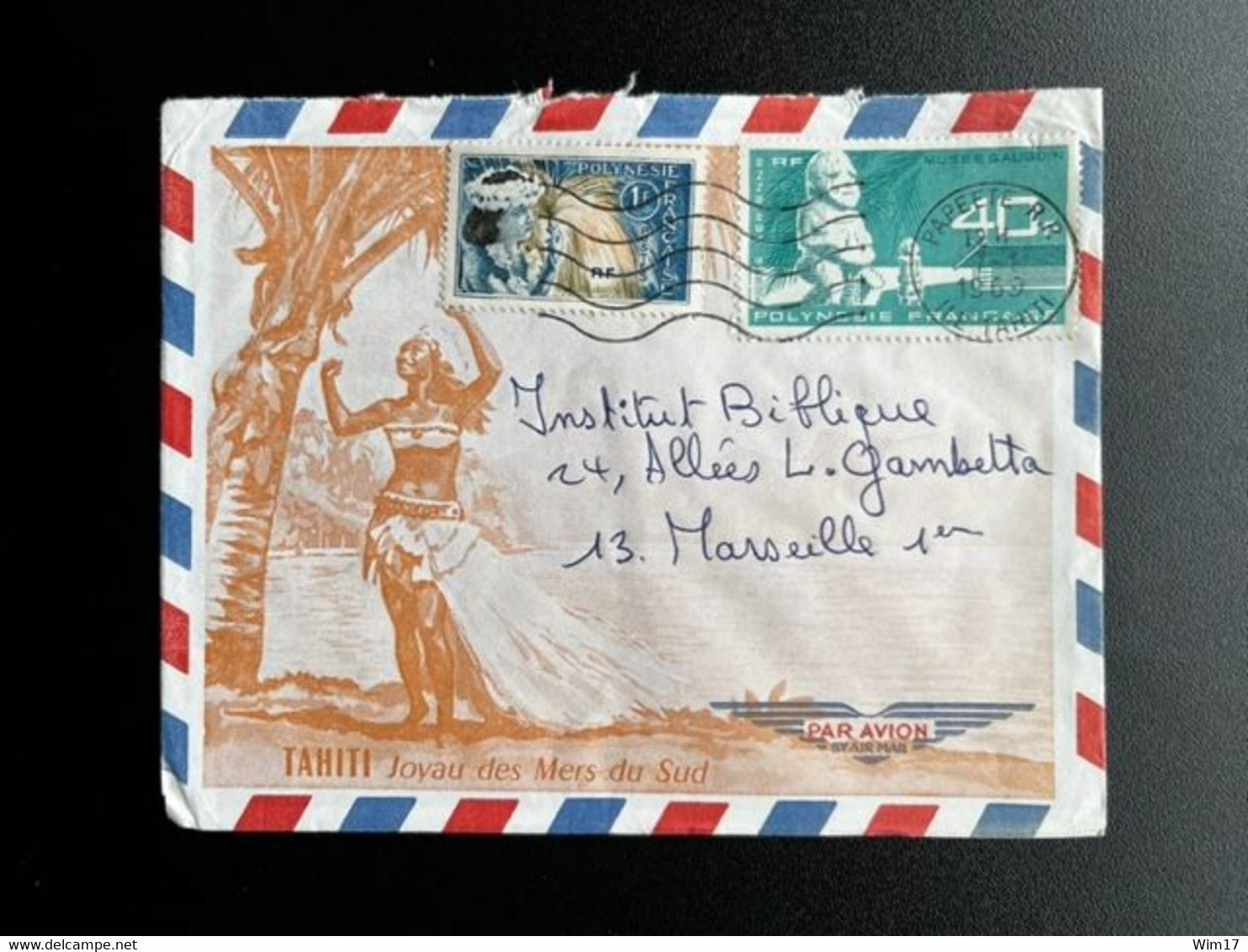 FRENCH POLYNESIA 1969 AIR MAIL LETTER PAPEETE TO MARSEILLE 12-02-1969 POLYNESIE LETTRE - Briefe U. Dokumente