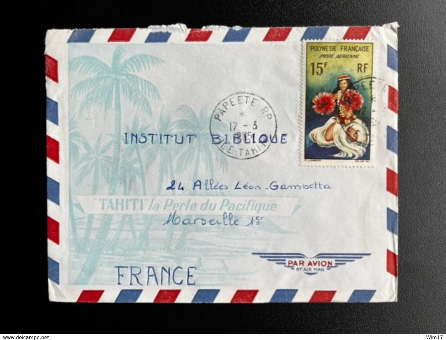 FRENCH POLYNESIA 1965 AIR MAIL LETTER PAPEETE TO MARSEILLE 17-03-1965 POLYNESIE LETTRE - Lettres & Documents