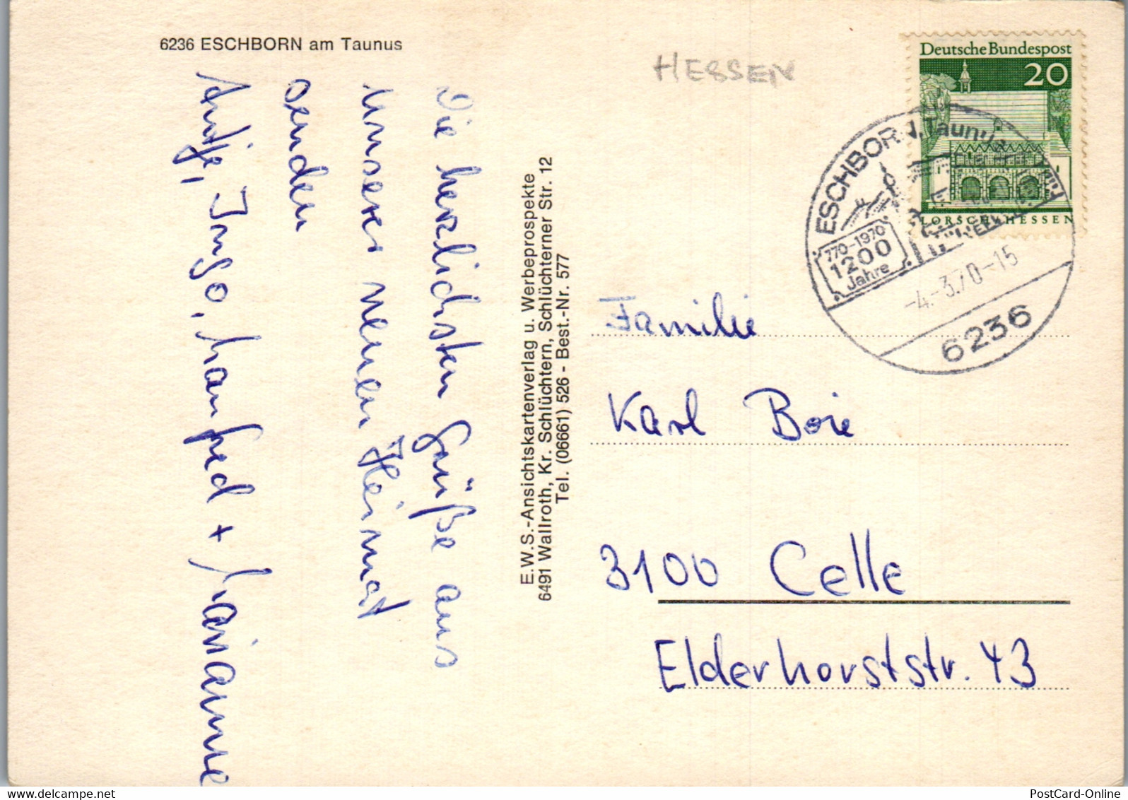 43242 - Deutschland - Eschborn , Am Taunus , Oberortstraße , Sportfeld , Stadtpfad , Mehrbildkarte - Gelaufen 1970 - Oberursel