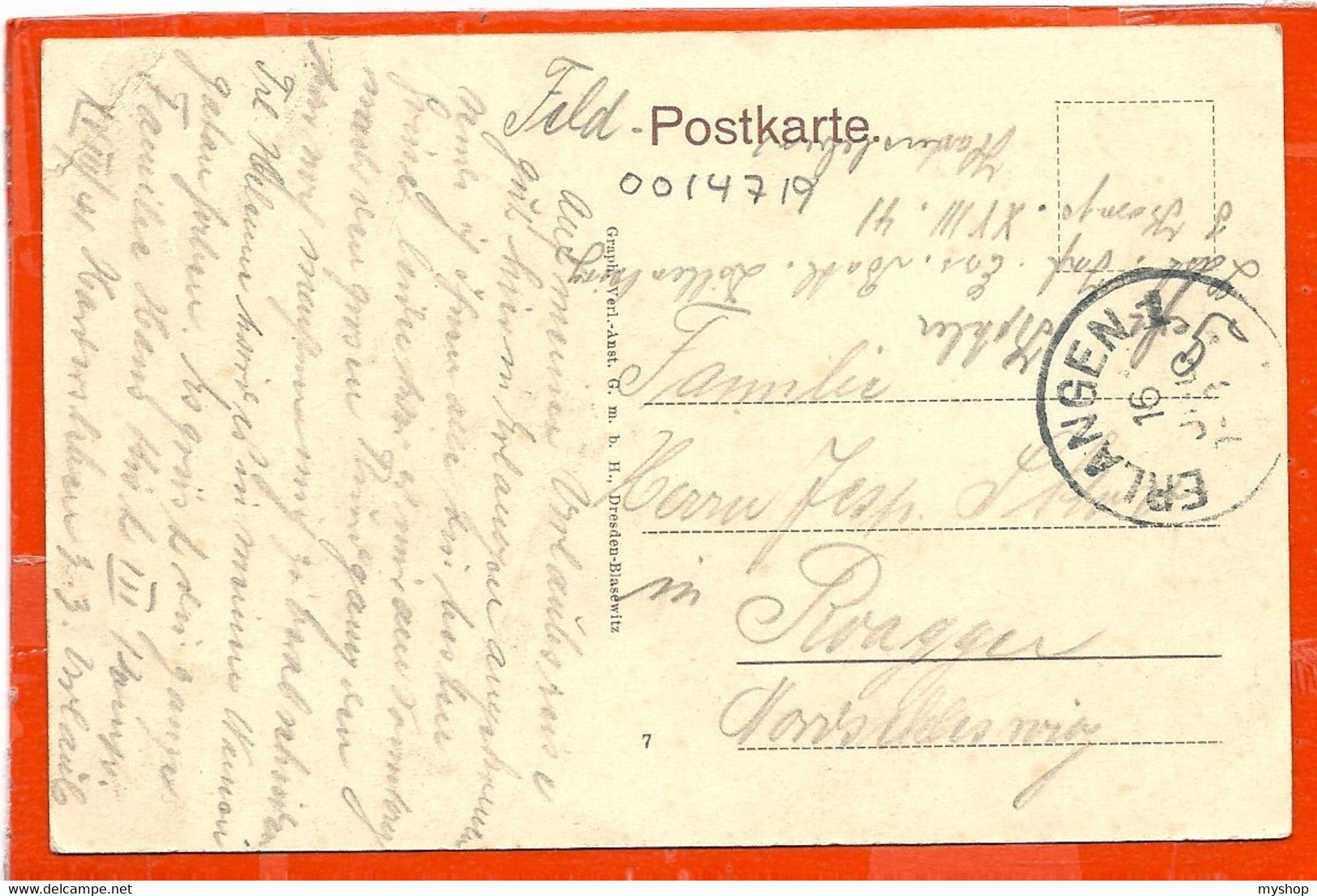 D072_ERLANGEN * FELDPOST STEMPEL 1916 * - Erding