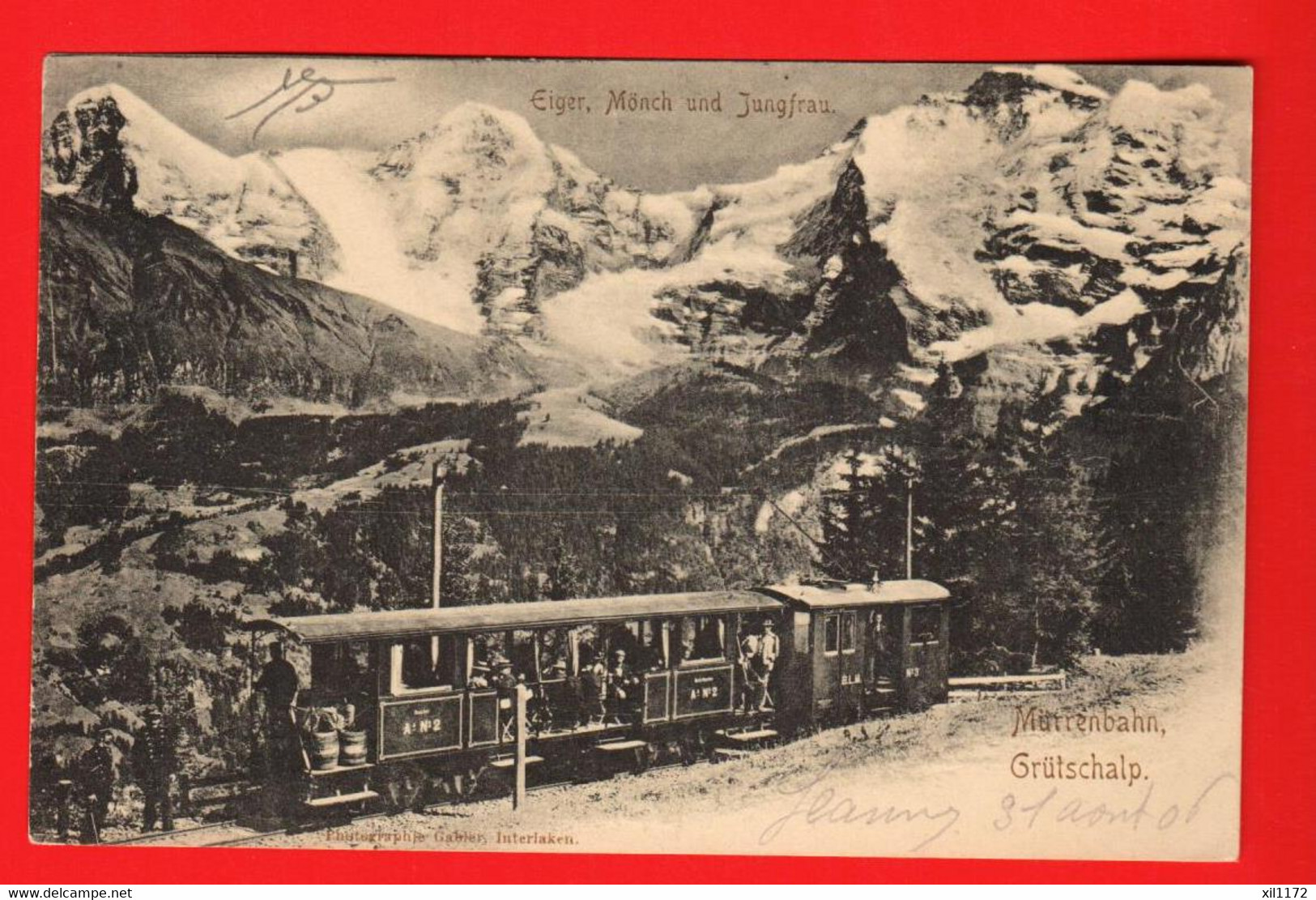 ZUP-05  Mürren Bahn Grütschalp  BELEBT. Eiger Mönch Jungfrau  Gelaufen 1906 - Mürren