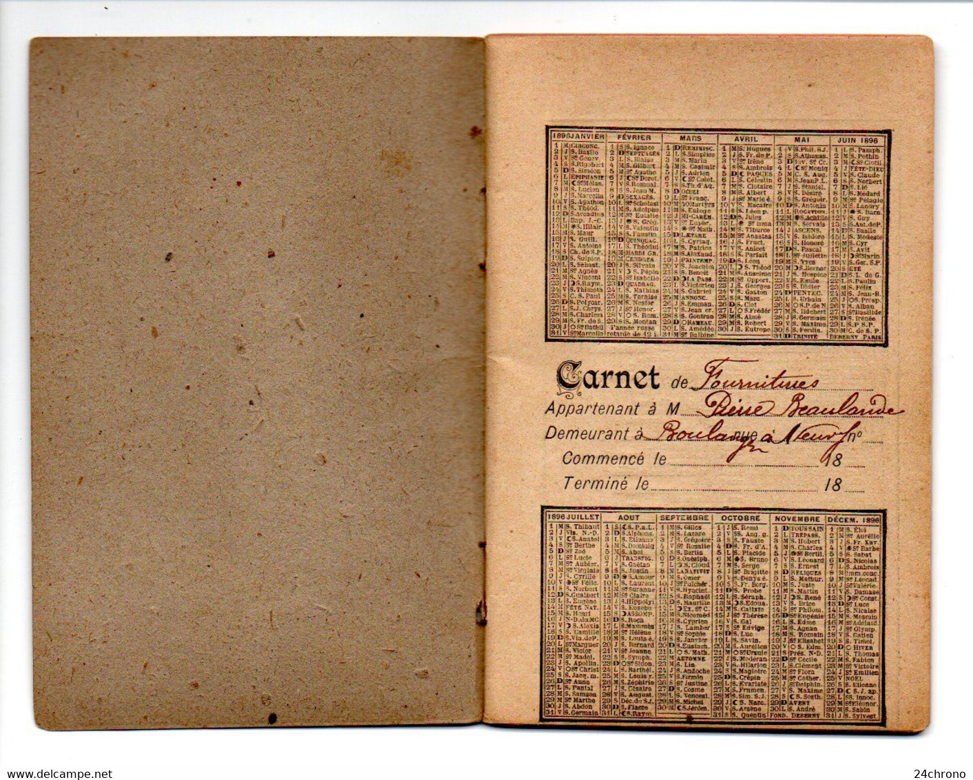 Notes: Carnet De Reine Beaulande, Boulanger à Neuvy, Calendrier De 1896 (23-250) - Formato Piccolo : ...-1900