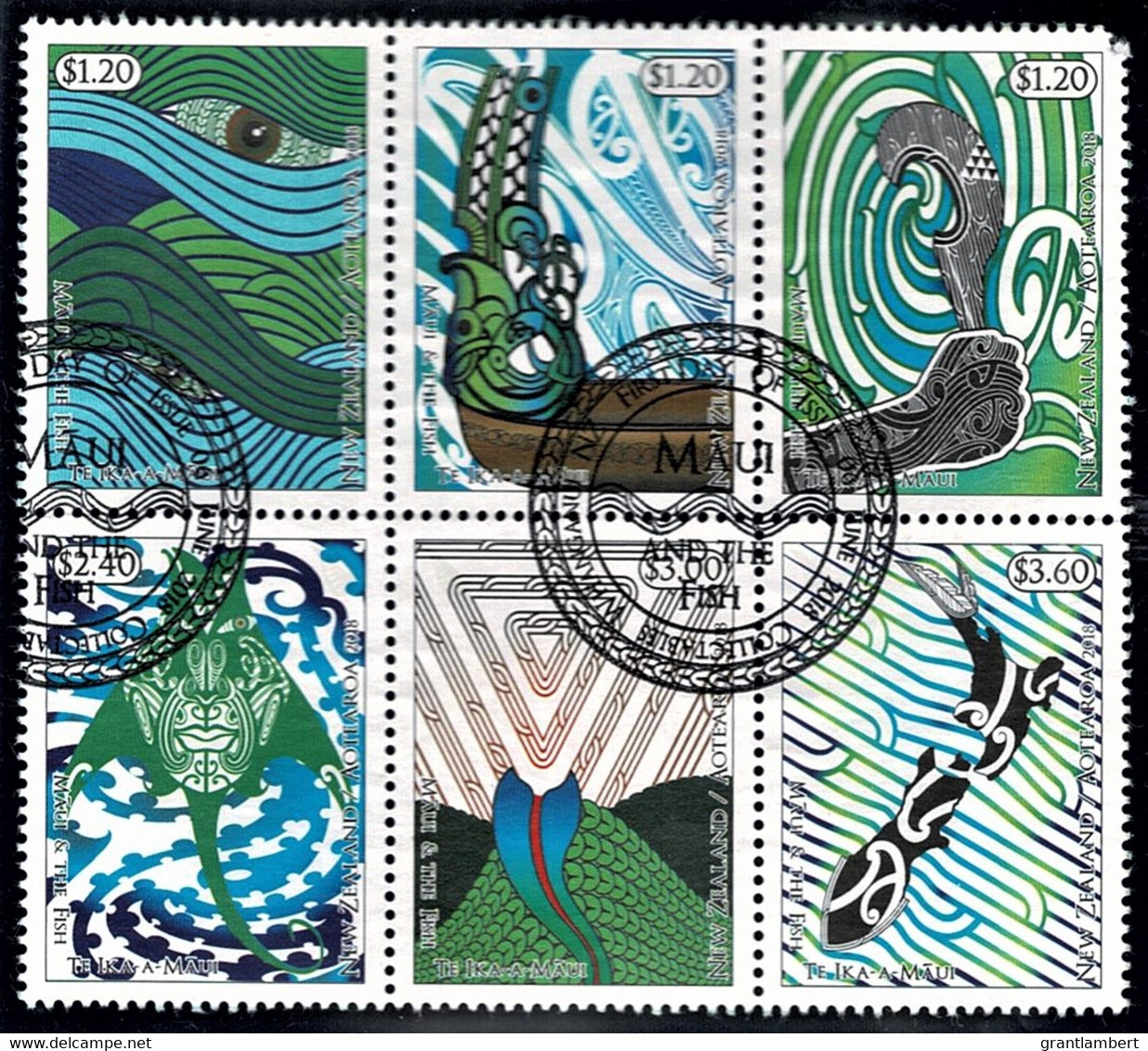 New Zealand 2018 Maui & The Fish  Set As Block Of 6 Used - See Notes - Gebruikt