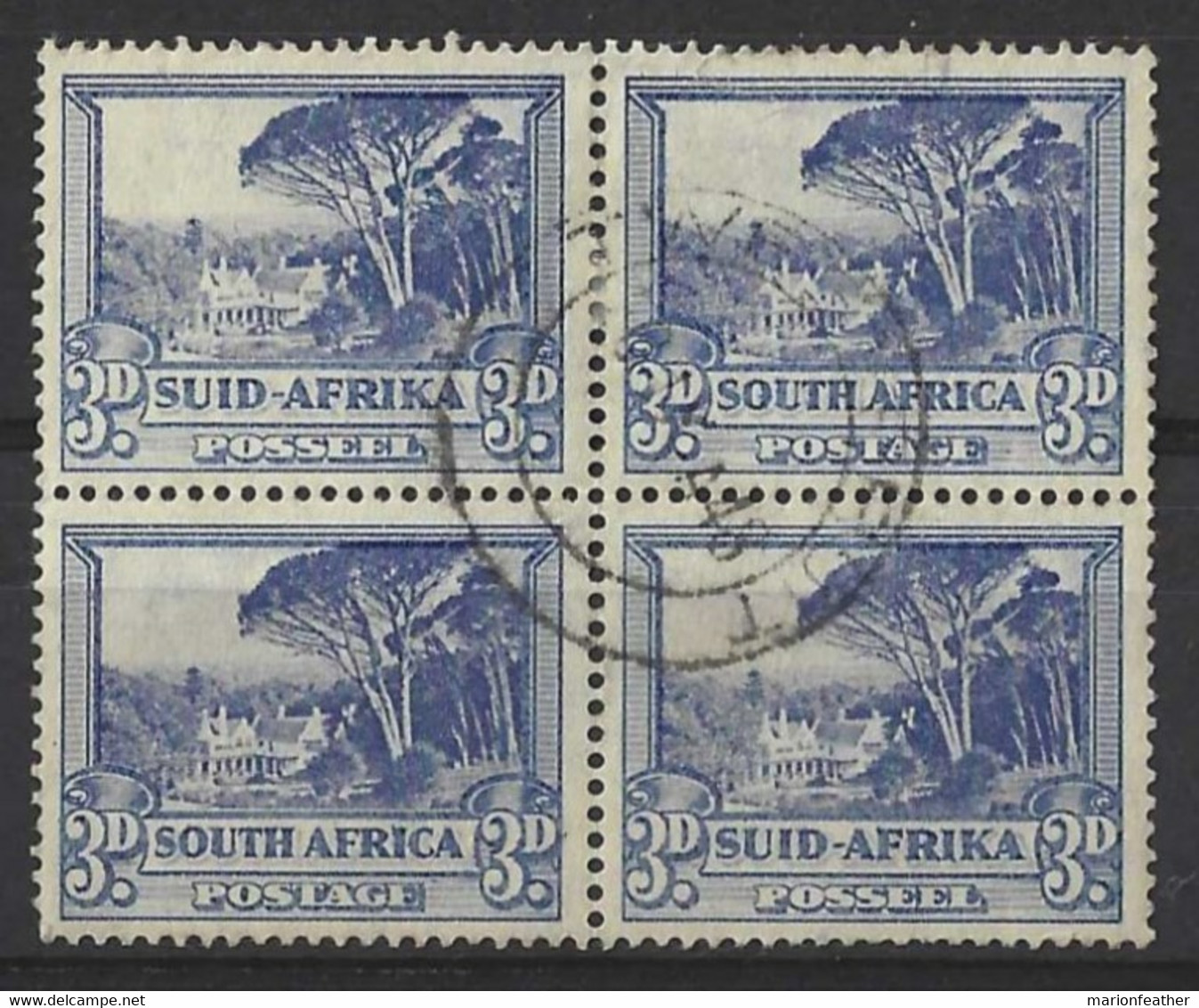 SOUTH AFRICA....KING GEORGE VI....(1936-52..)......3d X BLOCK OF 4.......SG59.......GOOD CDS.......USED... - Blocchi & Foglietti