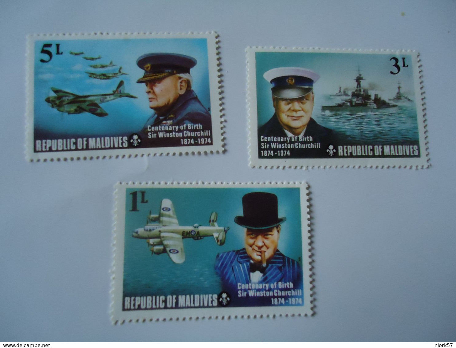 MALDIVES MNH 3 STAMPS   CHURCHILL    WAR WW2   AIRPLANES SHIPS - Sir Winston Churchill