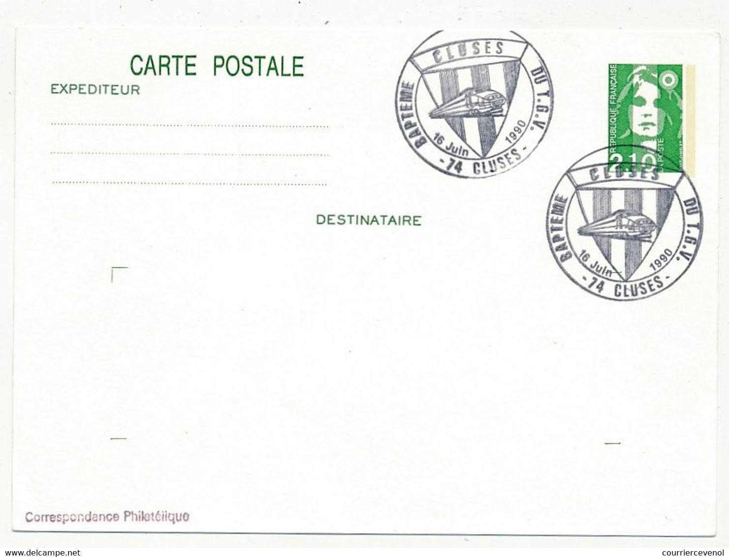 FRANCE - Entier CP 2,10 Briat - Obl. Temporaire "Baptème Du TGV - 74 CLUSES" 16 Juin 1990 - Matasellos Conmemorativos