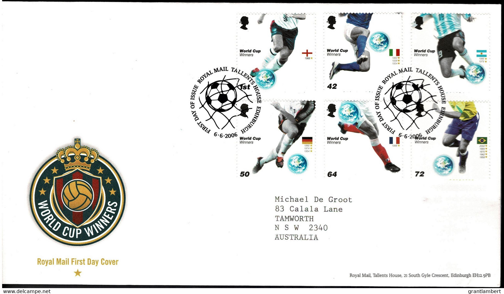 Great Britain 2006 World Cup Winners - Soccer FDC - 2001-2010 Em. Décimales