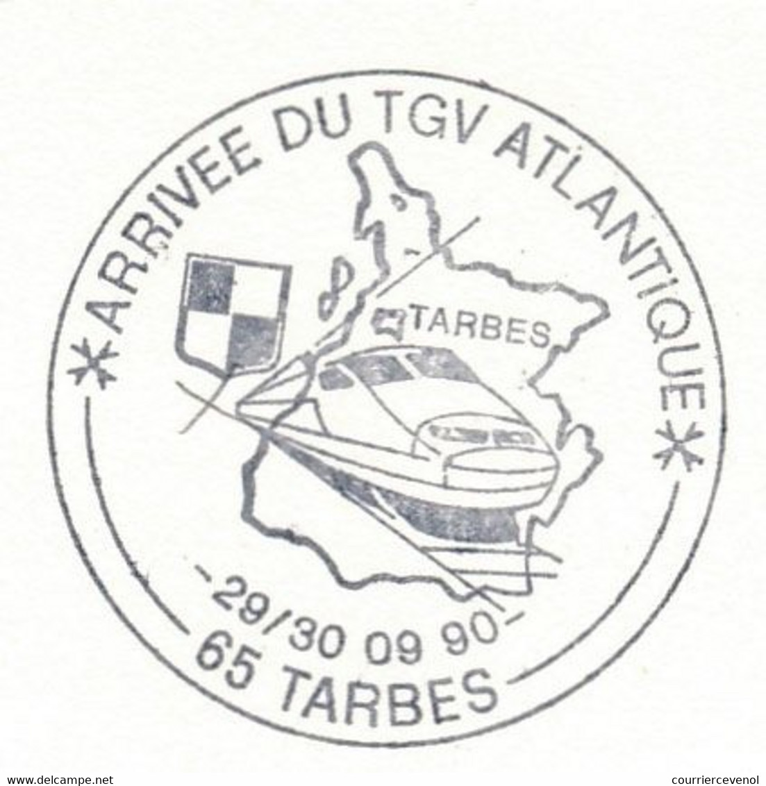 FRANCE - Entier CP 2,10 Briat - Obl. Temporaire "Arrivée Du TGV Atlantique - 65 TARBES" 29/30-09-1990 - Cachets Commémoratifs