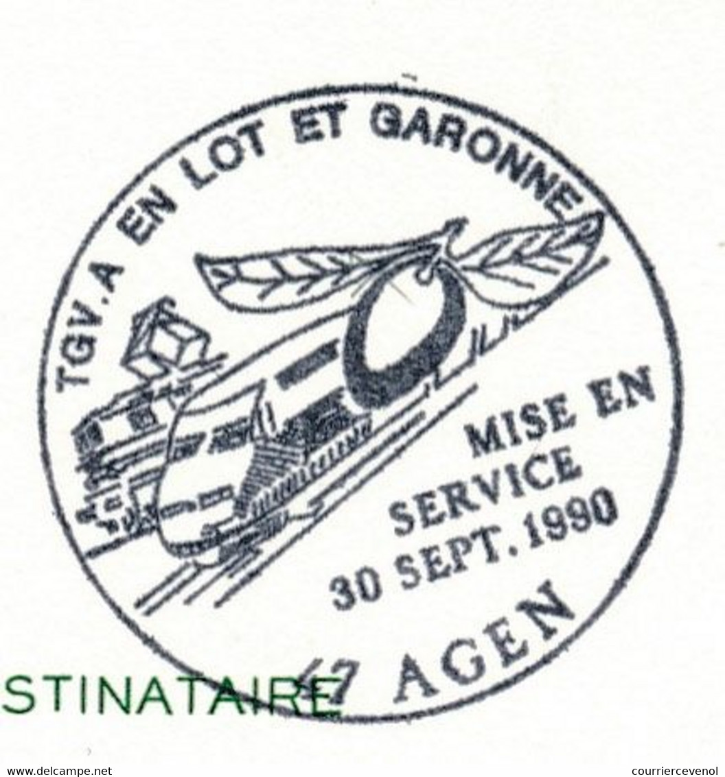 FRANCE - Entier CP 2,10 Briat - Obl. Temporaire "TGV A En Lot Et Garonne - Mise En Service - AGEN 30 Sept 1990" - Cachets Commémoratifs