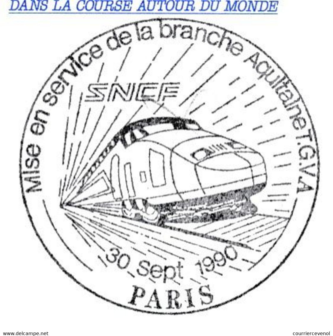 FRANCE - Entier CP 2,30 Bateau - Obl. Temp. "Mise En Service Branche Aquitaine TGV A - PARIS - 30/9/1990" - Cachets Commémoratifs