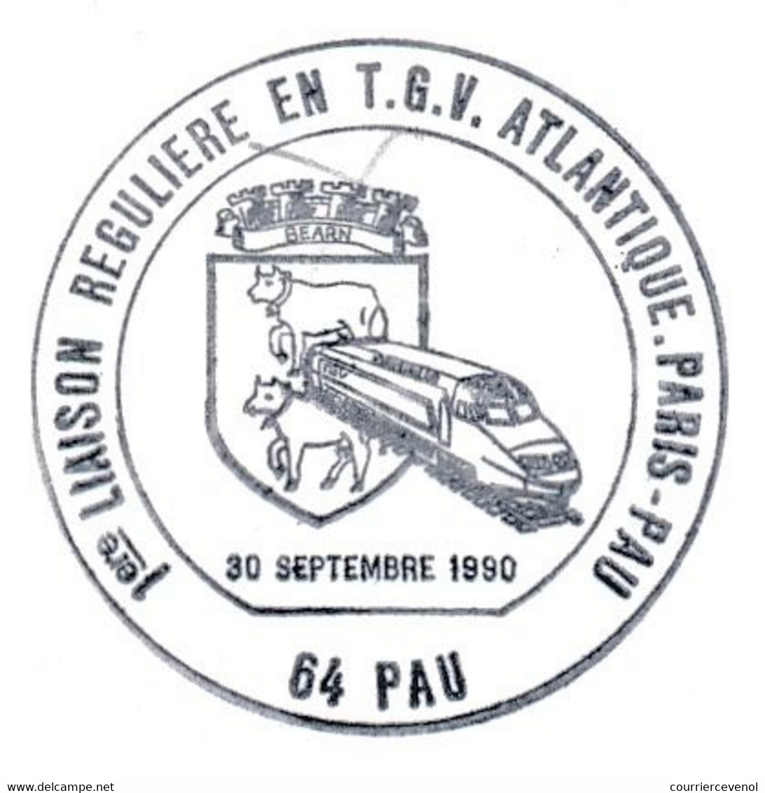 FRANCE - Entier CP 2,30 Bateau - Obl. Temp. "1ère Liaison Régilière TGV Atlantique Paris Pau - PAU 30/9/1990" - Cachets Commémoratifs
