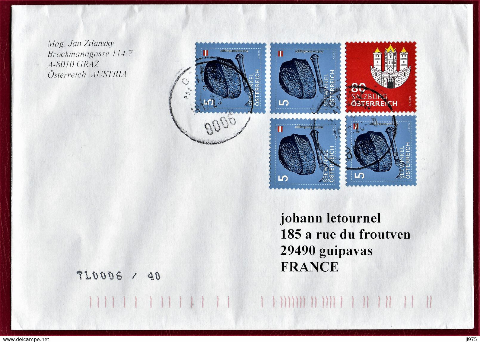 AUTRICHE - FRANCE 2020  5  TIMBRES  OBLITERES   GRAZ - Covers & Documents