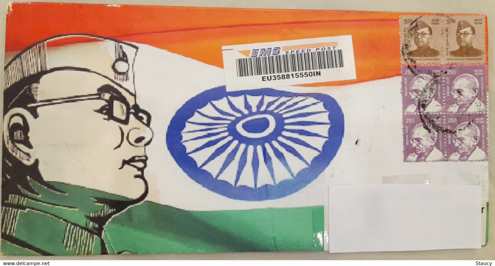 India 2018 Beautiful Envelope On SUBHASH Ch BOSE / 150th Birth Anniversary Of Mahatma Gandhi Registered (EMS Speed Post) - Covers & Documents