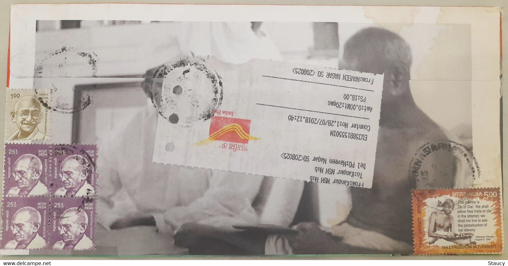 India 2018 Beautiful Envelope On SUBHASH Ch BOSE / 150th Birth Anniversary Of Mahatma Gandhi Registered (EMS Speed Post) - Lettres & Documents