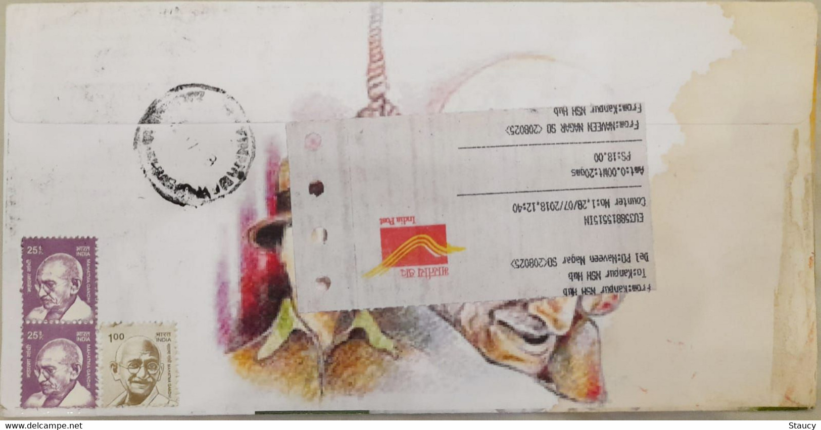 India 2018 Beautiful Designer Envelope On Shaheed BHAGAT SINGH / Mahatma Gandhi Registered (EMS Speed Post) Post - Lettres & Documents