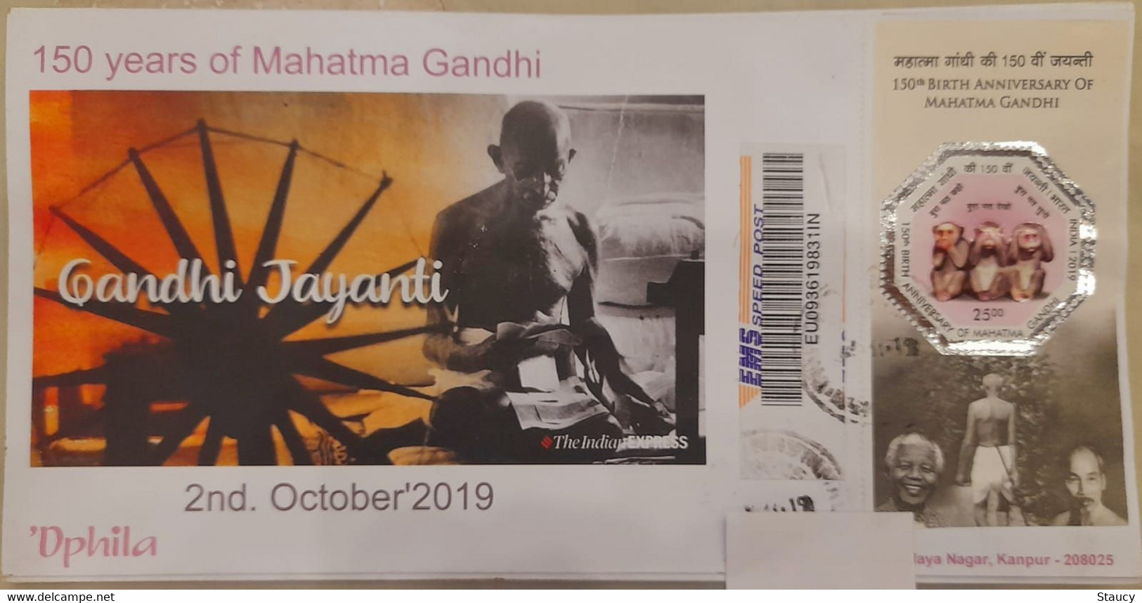 India 30th.January'2019 Beautiful Designer Envelope 71st.Martyr's Day Franked With Mahatma Gandhi Stamps Registered Used - Lettres & Documents