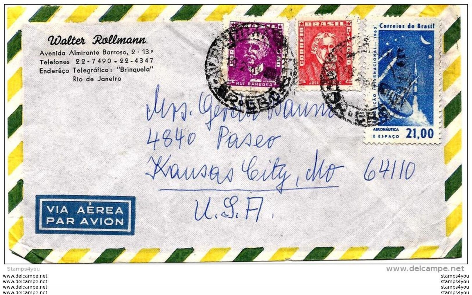 205 - 40 - Enveloppe Envoyée De Rio De Janeiro Aux USA 1964 - Briefe U. Dokumente