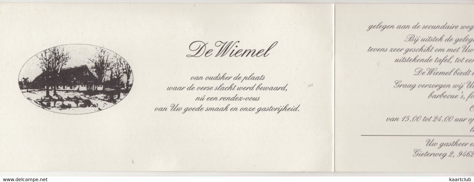 Restaurant 'De Wiemel' - Gasselte - Gieten (Dr.)  - ( Superlange Kaart: 43 Cm X 11,5 Cm) - Gieten