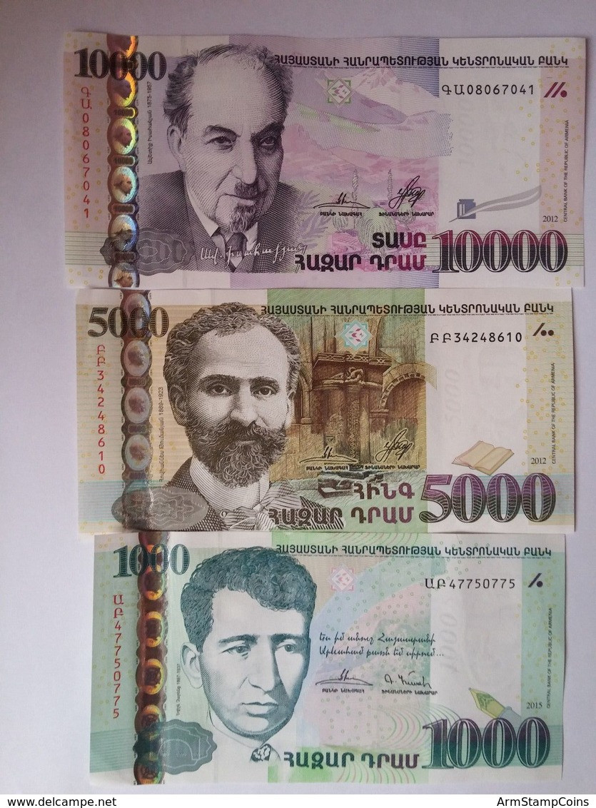 Armenia Arménie Armenien 2012 2015 1000, 5000, 10000 Dram Banknote UNC Uncirculated - Armenia