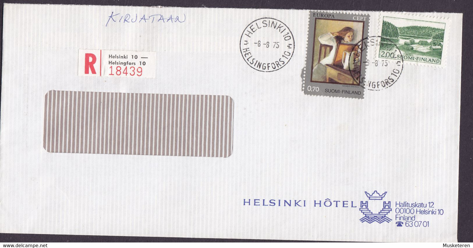 Finland HELSINKI HOTEL Registered Einschreiben Label HELSINKI (10.) 1975 Cover Brief Lettre Europa CEPT - Covers & Documents