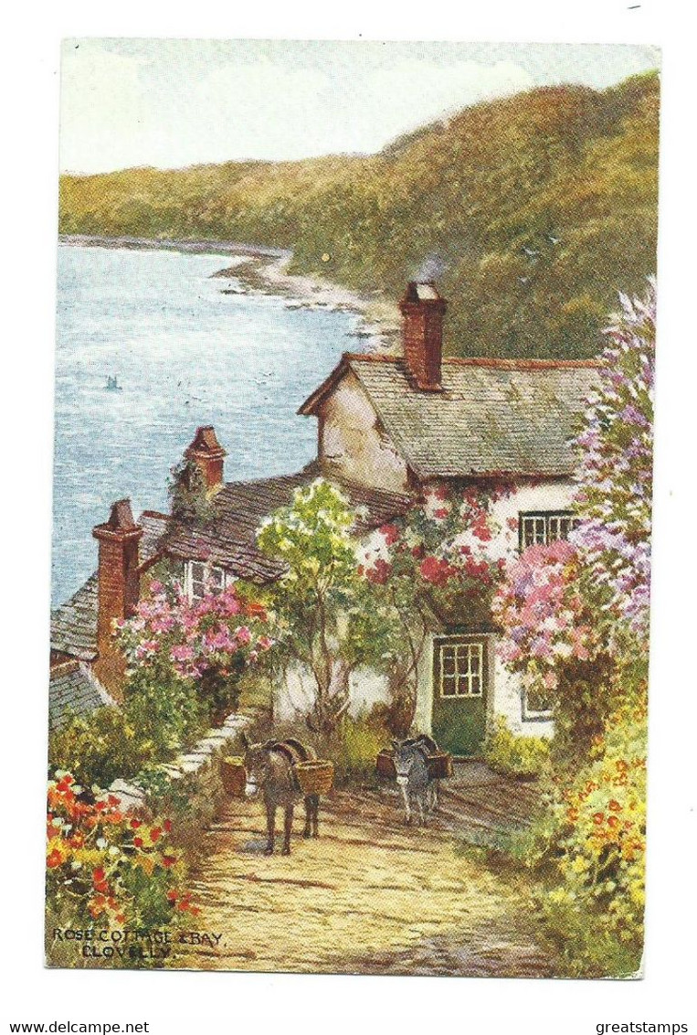 Devon  Postcard Clovelly Rose Cottage Salmon Artist Posted1957 - Clovelly