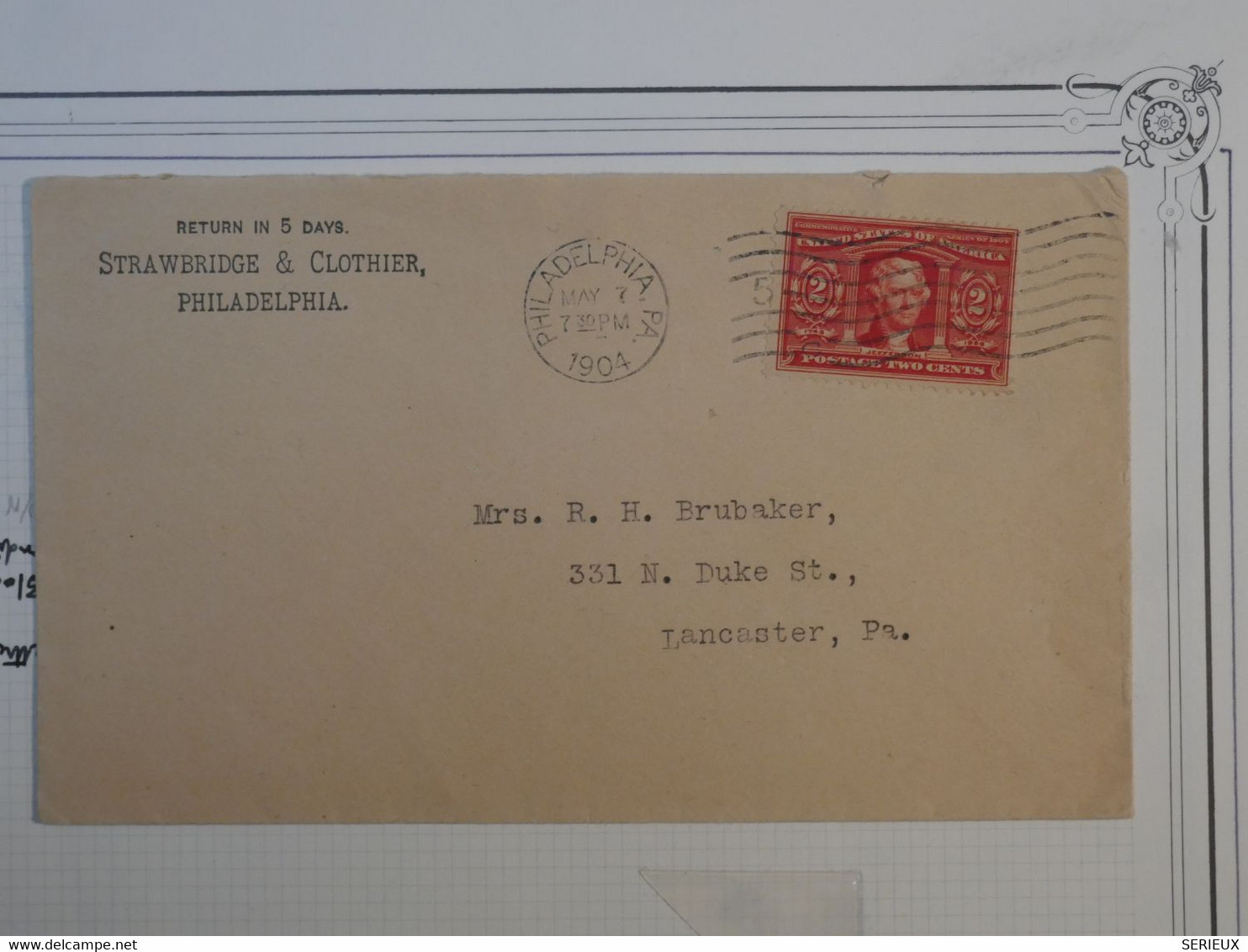 BP2 USA   BELLE  LETTRE 1904  PHILADELPHIA  A LANCASTER   + AFFRANCH . PLAISANT++ - Cartas & Documentos