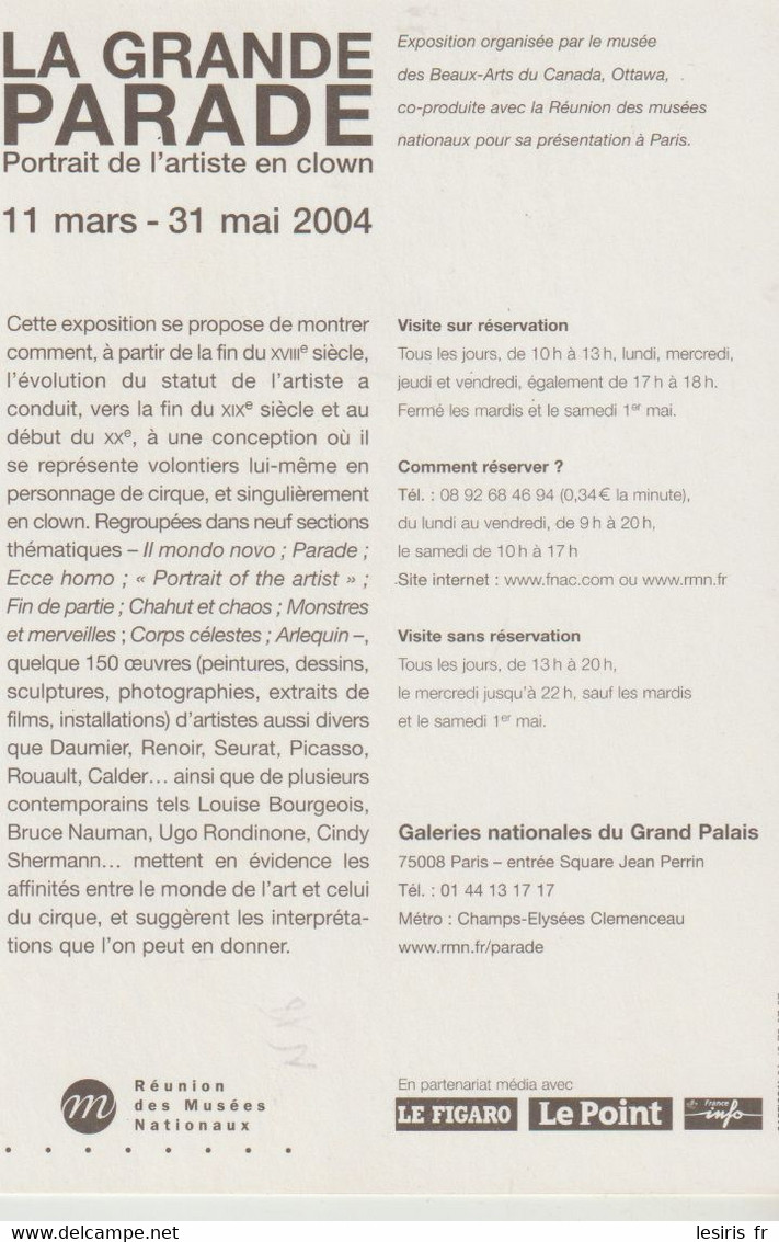 C.P. - LA GRANDE PARADE - PORTRAIT DE L'ARTISTE EN CLOWN - 2004 - REUNION DES MUSEES NATIONAUX -GALERIES DU GRAND PALAIS - Musées