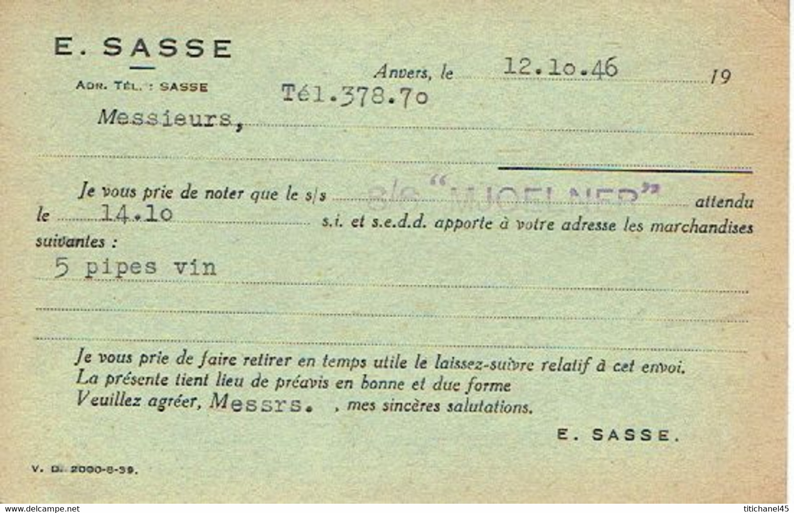 CP  EMA 35c + 10c X 3 (B207)- Obl.1946+ CP Publitaire E. SASSE à ANVERS - ...-1959