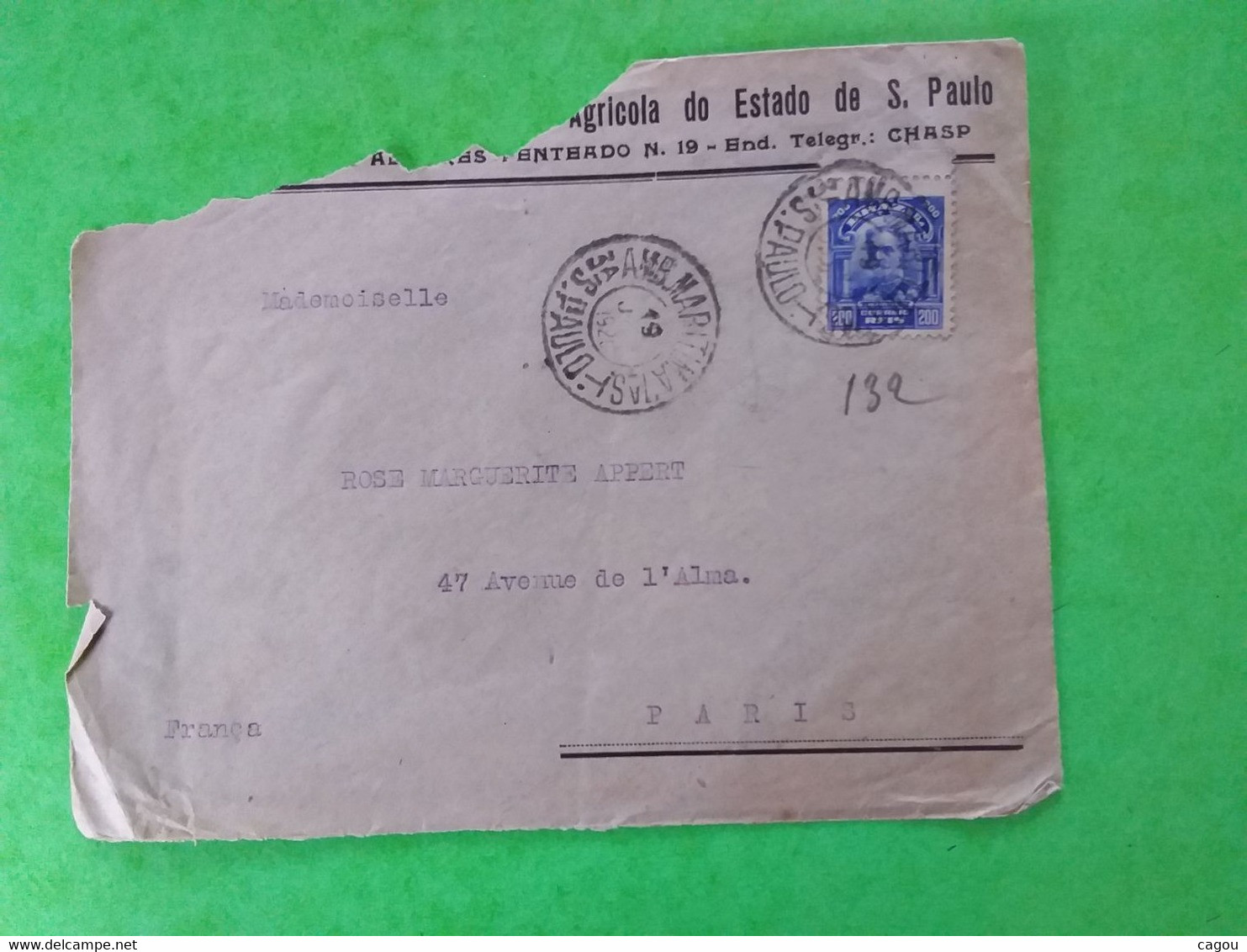 N° 132  SUR DEVANT DE LETTRE DE SAO PAULO AMB MARITIMA POUR PARIS FRANCE - Brieven En Documenten