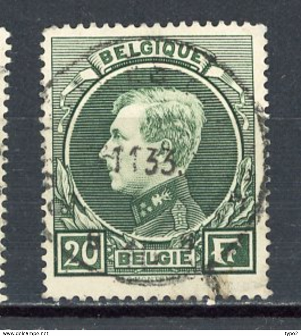 BEL -  Yv. COB  N° 290A Dentelé 14x14 1/2 (o) 20f Vert-gris Albert Ier Montenez Cote 9 Euro BE  2 Scans - 1929-1941 Gran Montenez