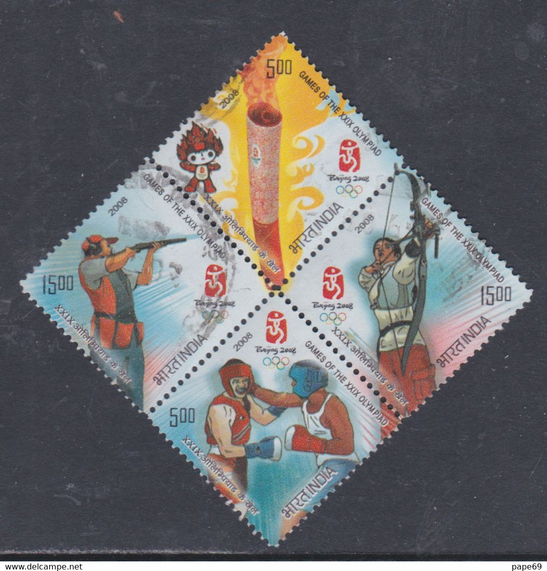 Inde N° 2048 / 51 O  Jeux Olympiques D'été à Pékin Les 4 Valeurs Se Tenant Oblitérées, TB - Used Stamps