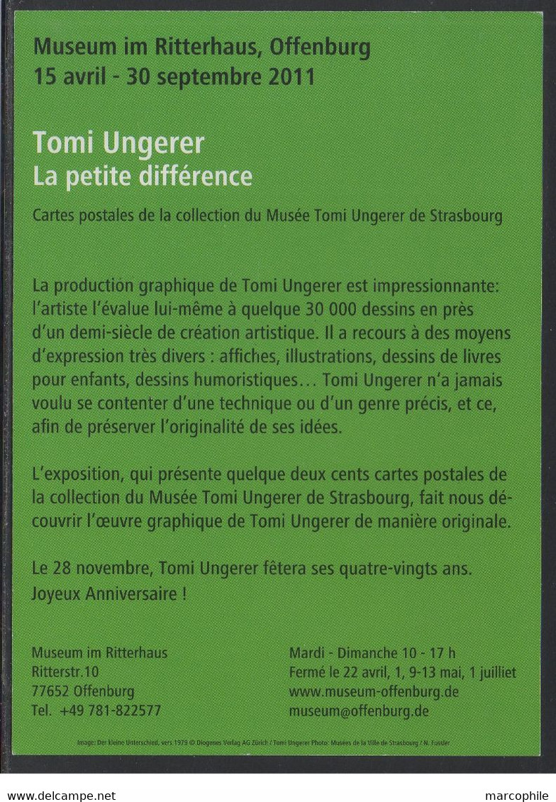 TOMI UNGERER - ELEPHANT / 2011 CARTE DU MUSEE D'OFFENBURG - ALLEMAGNE (ref 8456c) - Ungerer