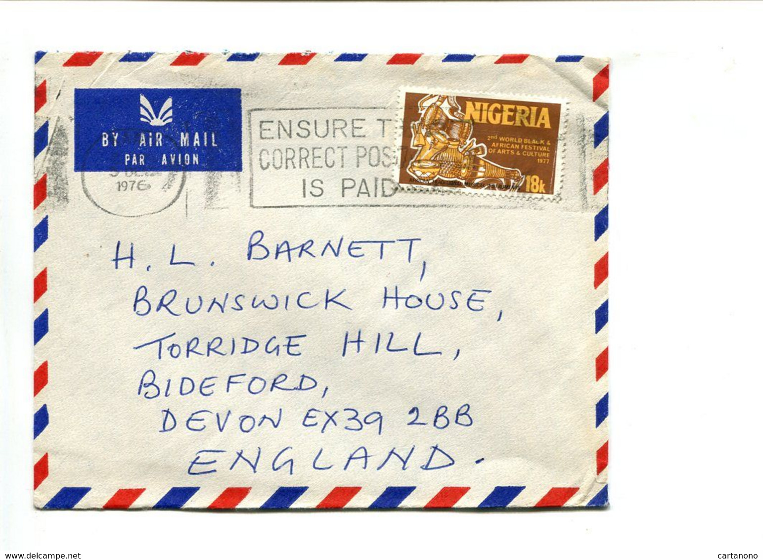 NIGERIA  - Affranchissement Sur Lettre - Culture Et Arts Africain - Nigeria (1961-...)