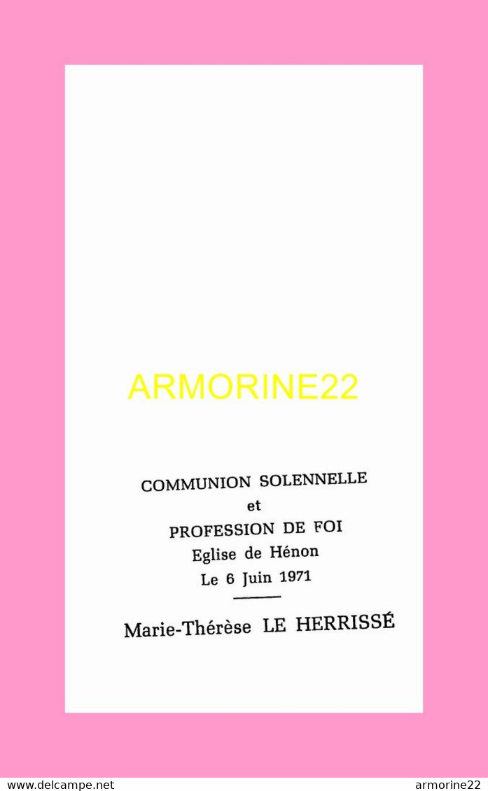 FAIRE PART DE COMMUNION De Marie Therese  LE HERRISSE   1971  à  HENON (22) - Communion