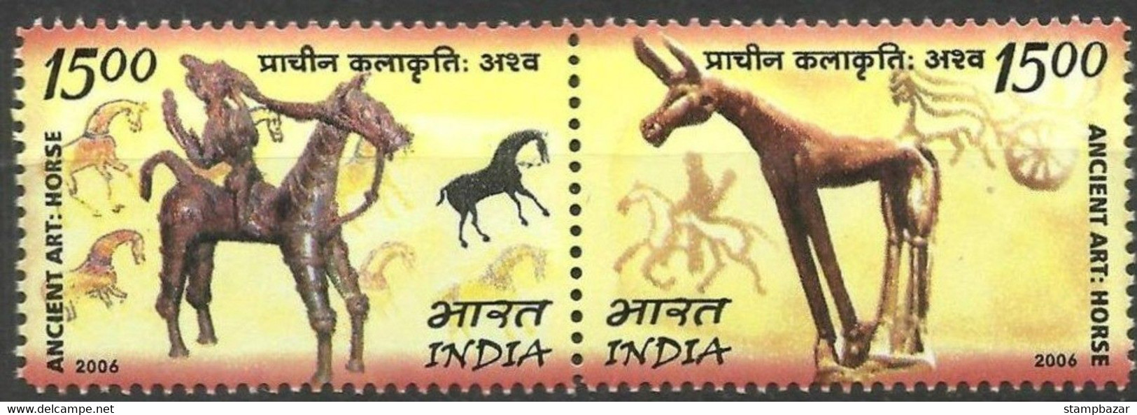 India Inde Indien 2006 Mongolia Joint Issue Art Crafts Horse Antiques Sculptures Stamps 2v MNH - Blocks & Kleinbögen