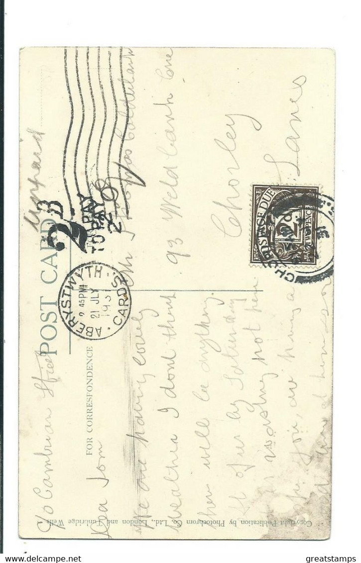 Wales   Postcard  Aberystwyth National Library Of Wales Postage Due Stamp 2d To Pay - Cardiganshire