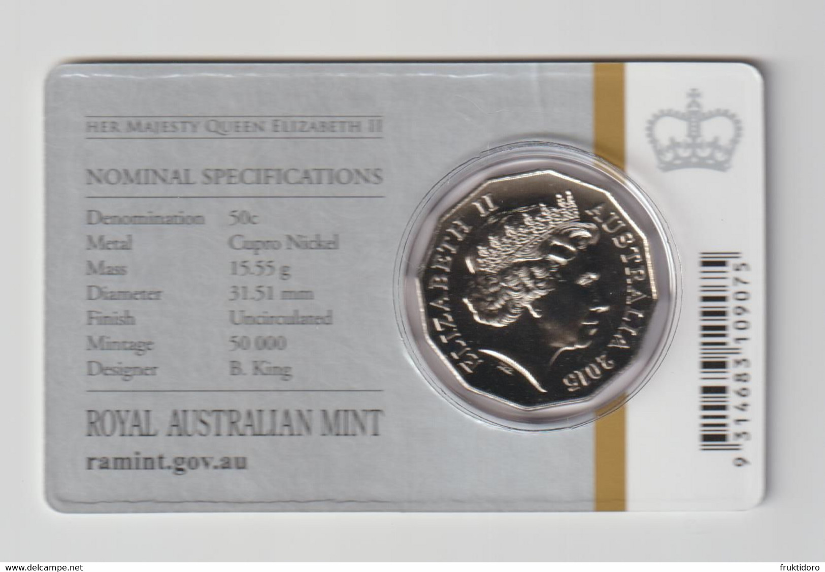 Australia 2015 Queen Elizabeth II - The Longest Reigning Monarch - Uncirculated - Coin Card - 50 Cents