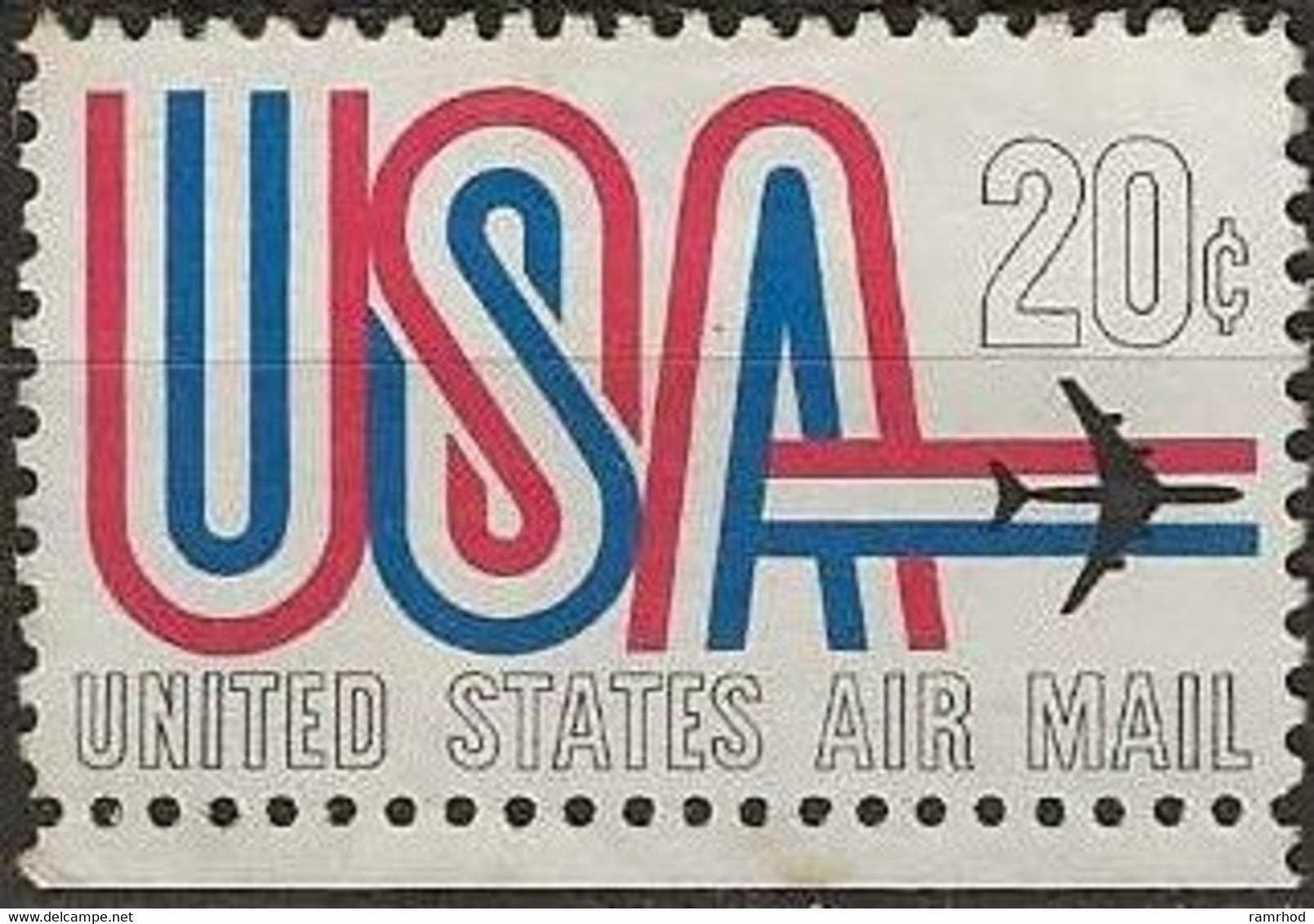 USA 1968 Air. 'USA' And Jet Aircraft - 20c. - Red, Blue And Blk MNG - 3b. 1961-... Nuovi